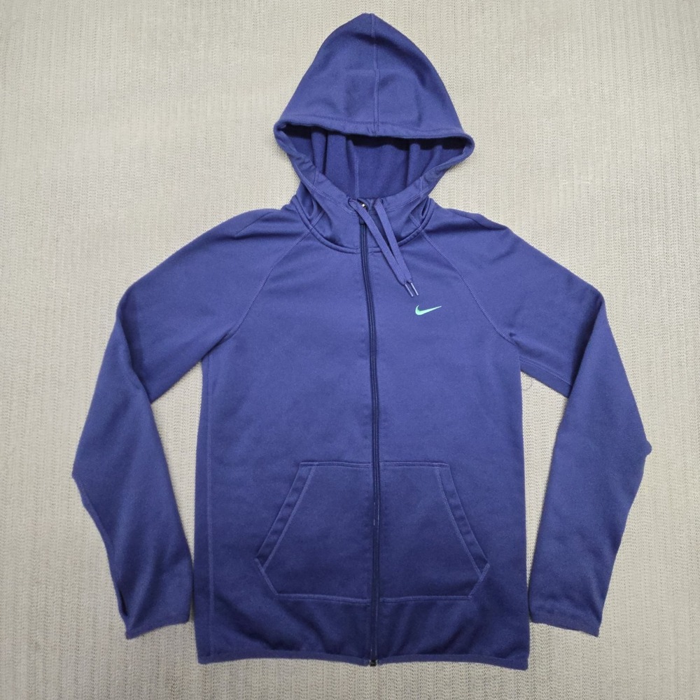 Nike Dri-FIT Hoodie Womens XS Blue Fleece Full Zip Swoosh Raglan 683656-508